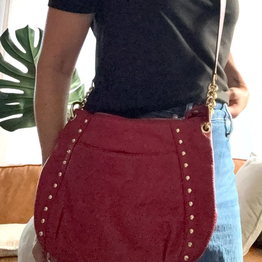 Michael Kors Red Studded Leather Shoulder and Crossbody Bag